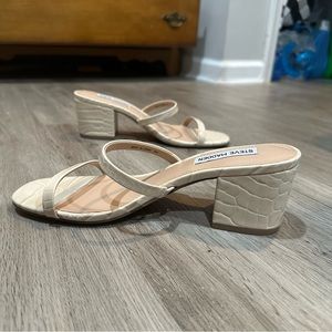 Steve Madden Strappy Block Heel Sandals, Cream Crocodile, Size 8